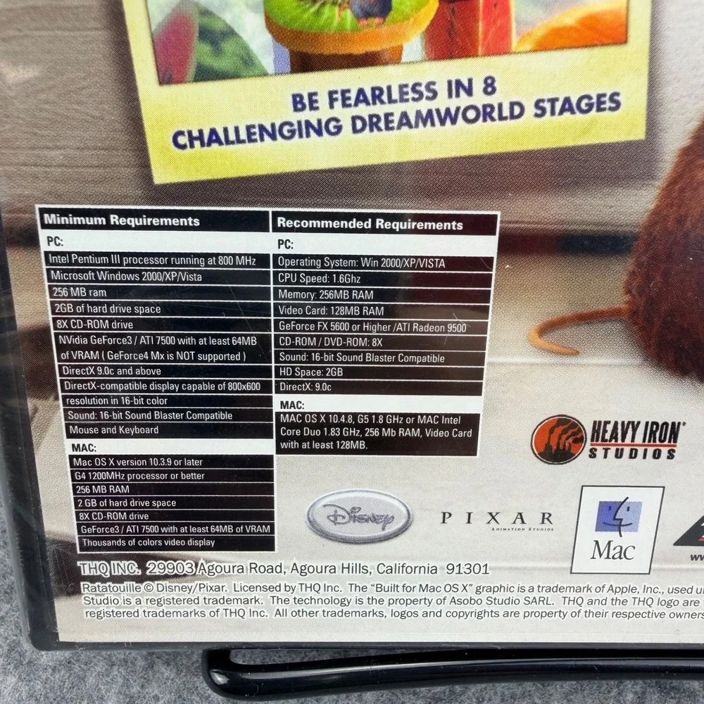 Disney Pixar Ratatouille PC Mac CD-ROM Game Factory Sealed THQ Windows XP Vista